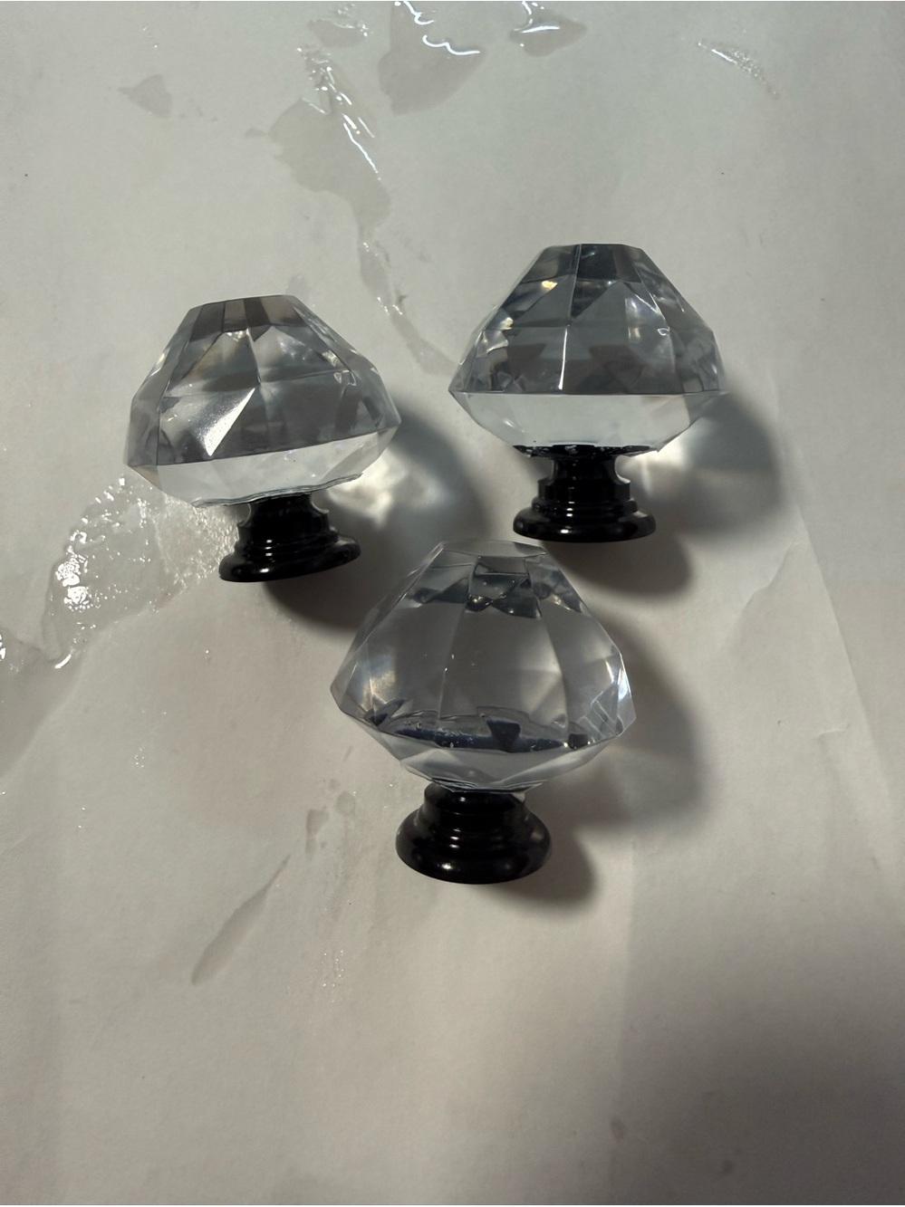 Faceted Clear Acrylic Cabinet Knob with Black Base